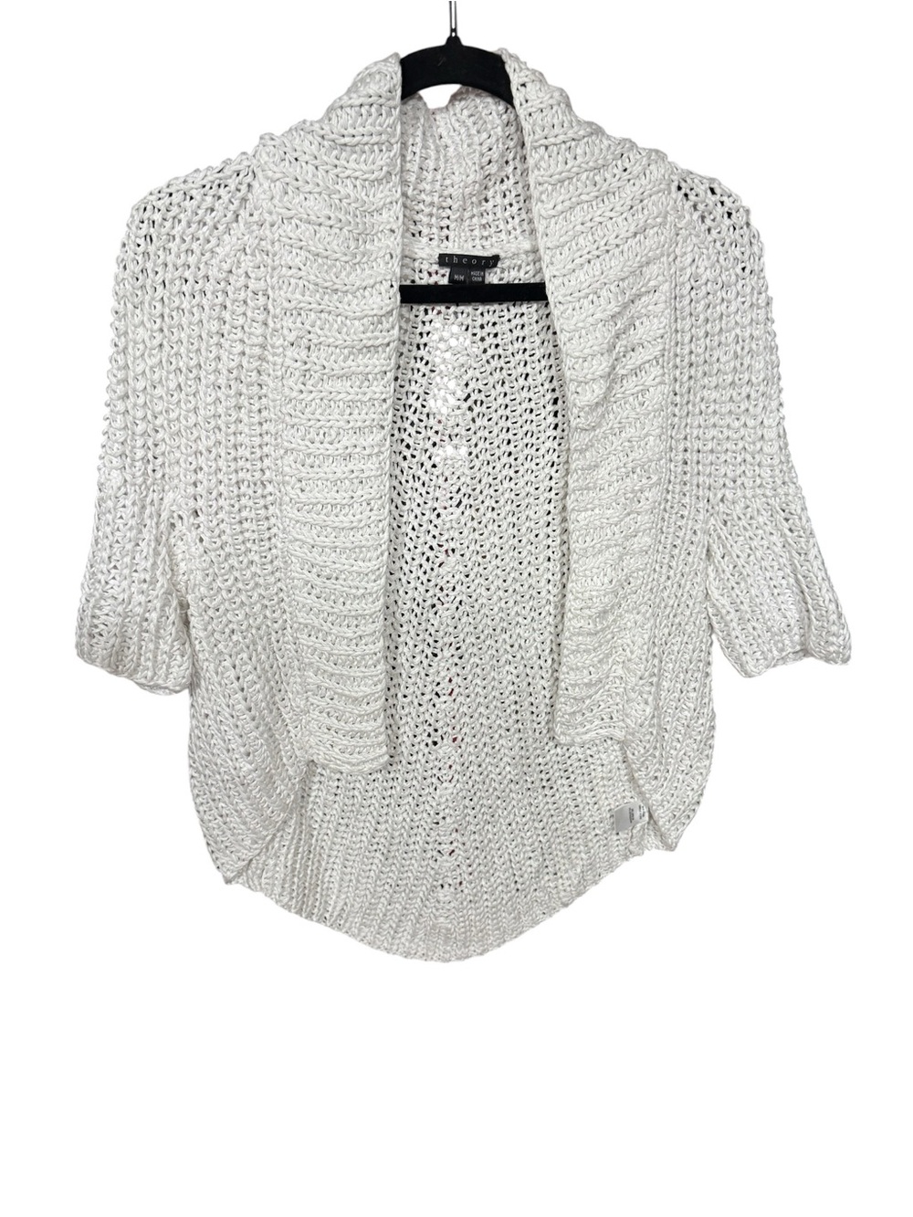 Theory Open-Knit Shawl Collar Short-Sleeve Cardigan